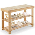 DUMOS Shoe Rack Bench, 3-Tier Bamboo Entryway Benches, Holds Up to 286 lb Storage Organizer, 11.22 x 27.6 x 18 Inches, Suitable for Bedroom Living Room Balcony, Classical Wood
