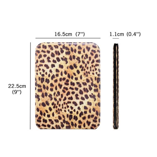 Foldable Travel Makeup Mirror, Portable PU Leather Standing Desk Mirror Rounded Corner, Large Folding Desktop Vanity Mirror with Adjustable Stand for Vanity Table, Office, Camping Leopard Print