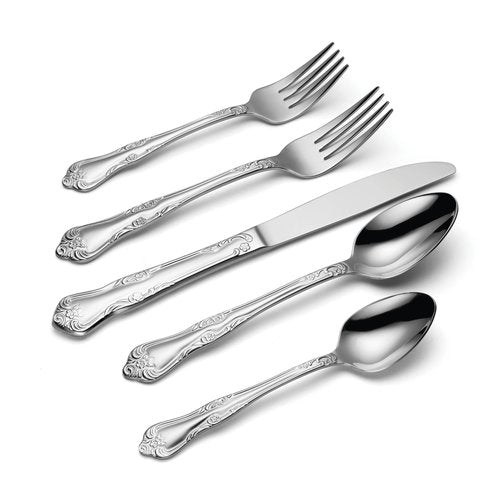 Oneida Silverware Set, Azalea 20 Piece Everyday Flatware Set, Service For 4, 18/0 Stainless Steel, Floral Design, Dishwasher Safe, Mirror Finish, Knives Spoons And Forks Sets (Silver, 20 Piece)