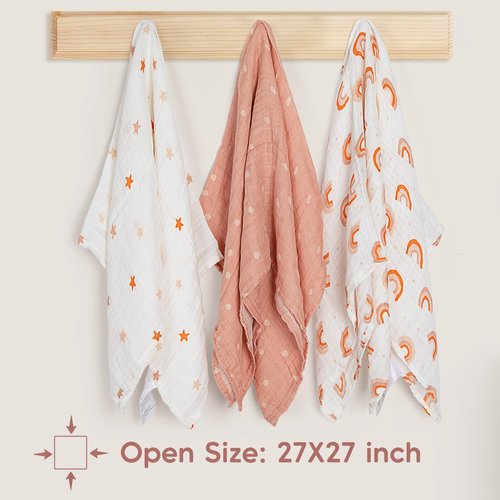 Maliton Muslin Swaddle Blankets for Newborn, 6-Pack Breathable Receiving Blanket (27" x 27") Soft Baby Blankets for Girls and Boys, Baby Burp Cloths with 3-Layer Cotton Design for Infant Wrap(Rainbow)