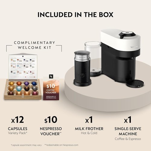 Breville Nespresso Vertuo Pop+ Coffee & Espresso Maker - Coconut White with Milk Frother