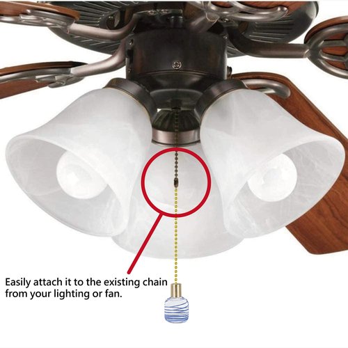 Aspen Creative 20516-42, 12" Ceiling Fan Beaded Solid Steel Decorative Pull Chain, Antique Brass Finish, 2 Pack