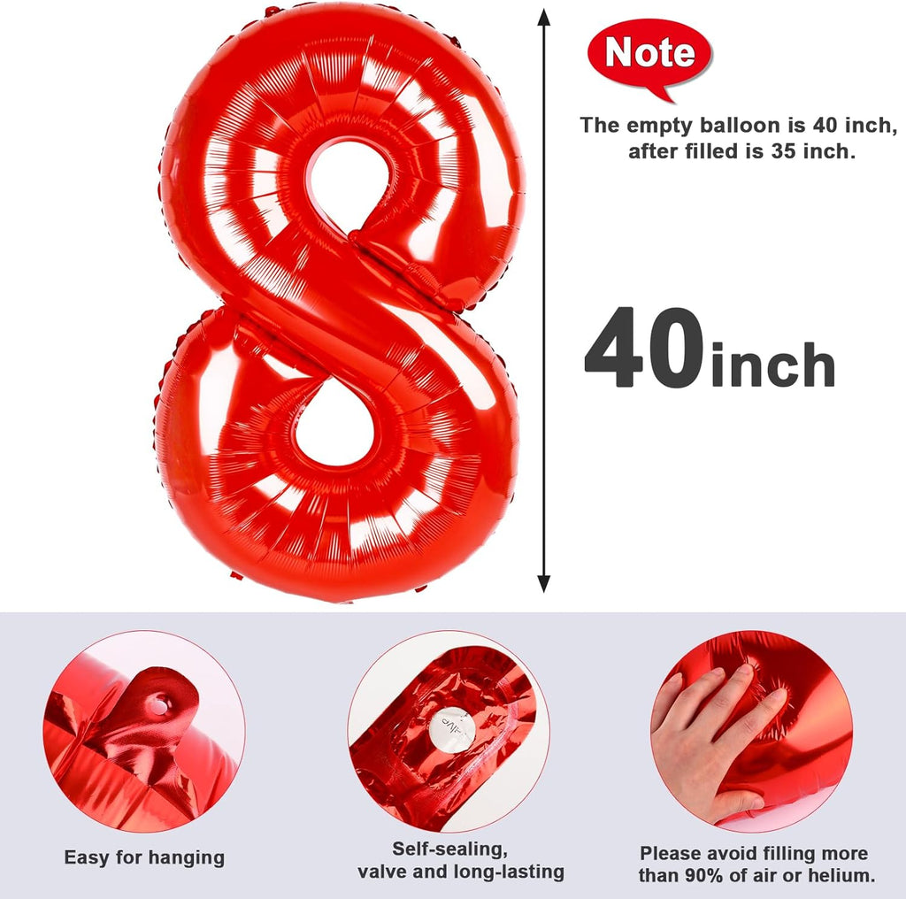 40 Inch Red Number 8 Balloon - Perfect for 8th Birthday Celebrations, Weddings & Graduations