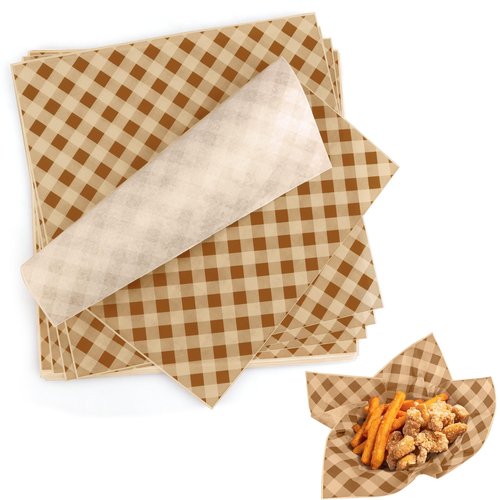 100 PCS Deli Paper Sheets, 12"x12" Wax Paper Sheets for Food, Checkered Sandwich Wrapping Grease Resistant, Food Basket Tray Liners Wrappers for Burger, Bread，Lunch, Party, Festival, Picnic, BBQ