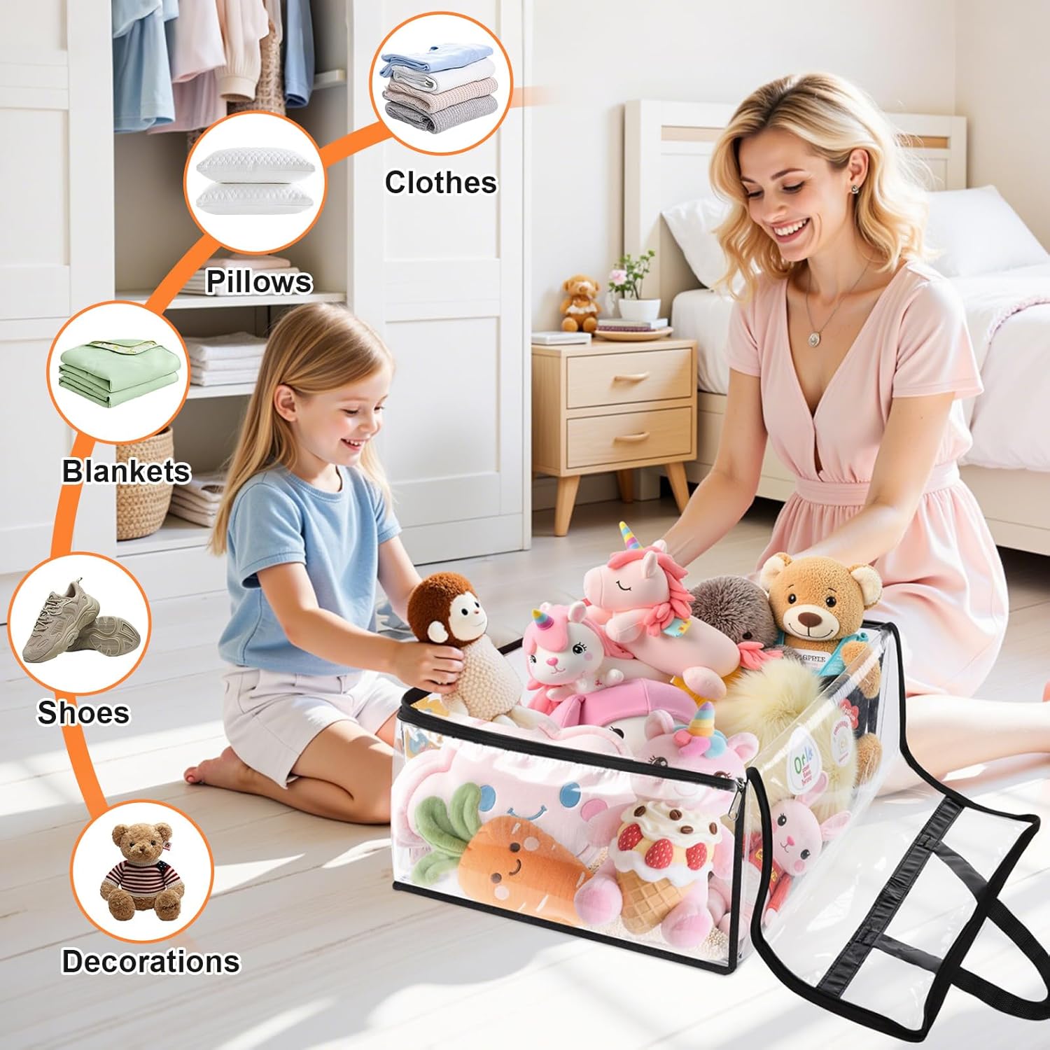 SpaceTrove Clear Storage Bags - 4 Pack Heavy-Duty Under Bed Organizers | Foldable Vinyl Zippered Containers for Comforters, Bedding & Toys - 40L Capacity