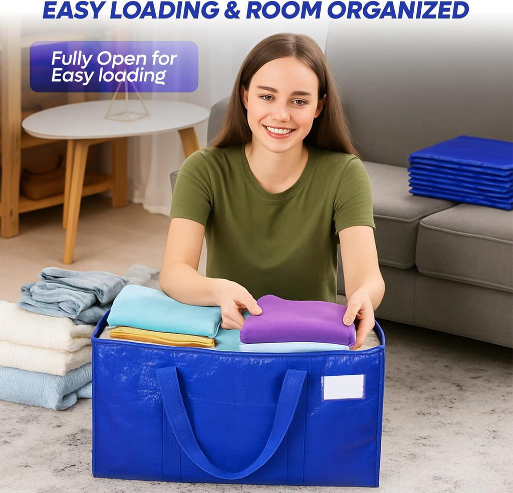 Skiennix Extra Large Moving Bags - Heavy Duty Clothes Storage Tote with Strong Zipper & Handles | 4 Pack