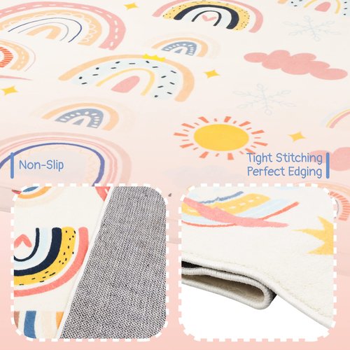 LTKOUGFAM Soft Kids Area Rug, Large Washable Space Mat, Non-Slip Cute Rainbow Weather Baby Crawling Floor Mat for Living Room Playroom Classroom Bathroom (59" x 39" S)