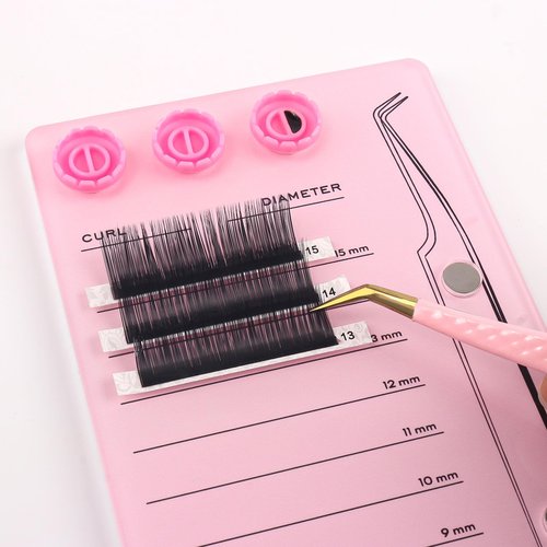 Mekupeu Acrylic Eyelash Extension Pallet Kits, Grafting False Eyelash Organizer Extension Pad Lash Tray,Magnetic Tweezer Holder - Durable Eyelash Extension Storage Organizer (Pink sets)
