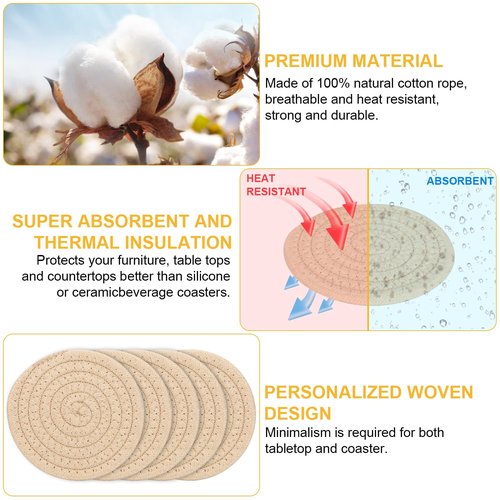 YYGMSS 6 Pcs Drink Coasters, Absorbent Coasters for Drinks,Cotton Woven Coaster for Dinning Room Decor Housewarming Cup Mat for Hot Cold Drinking