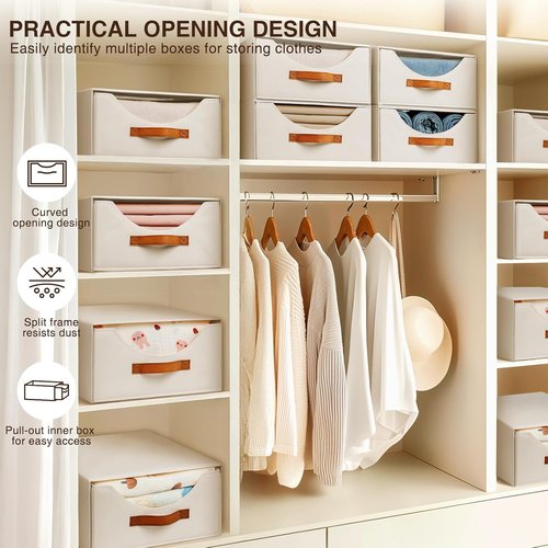Homsorout Stackable Storage Drawers - Large Collapsible Bins for Closet Organization | 4-Pack Light Beige