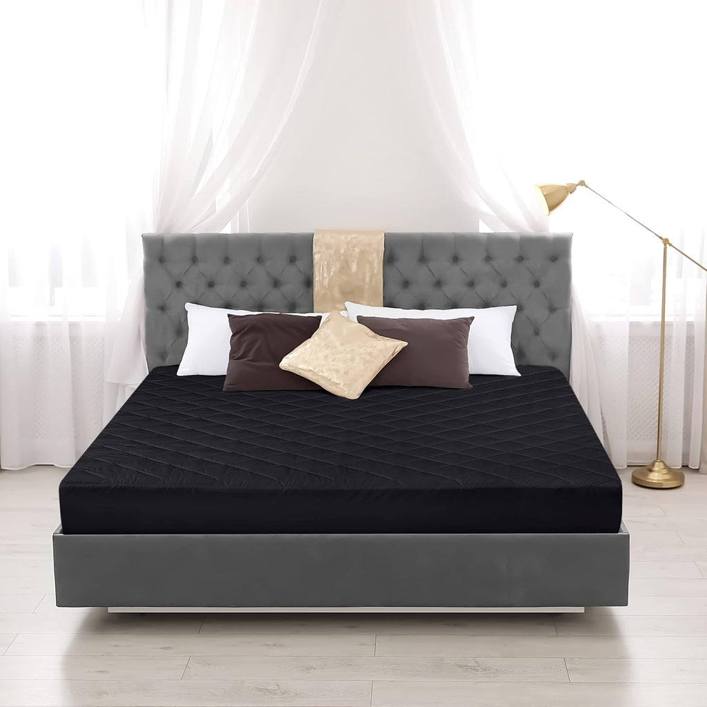 Utopia Bedding Quilted Fitted Mattress Pad - Twin Size Deep Pocket Protector | Machine Washable (Black)