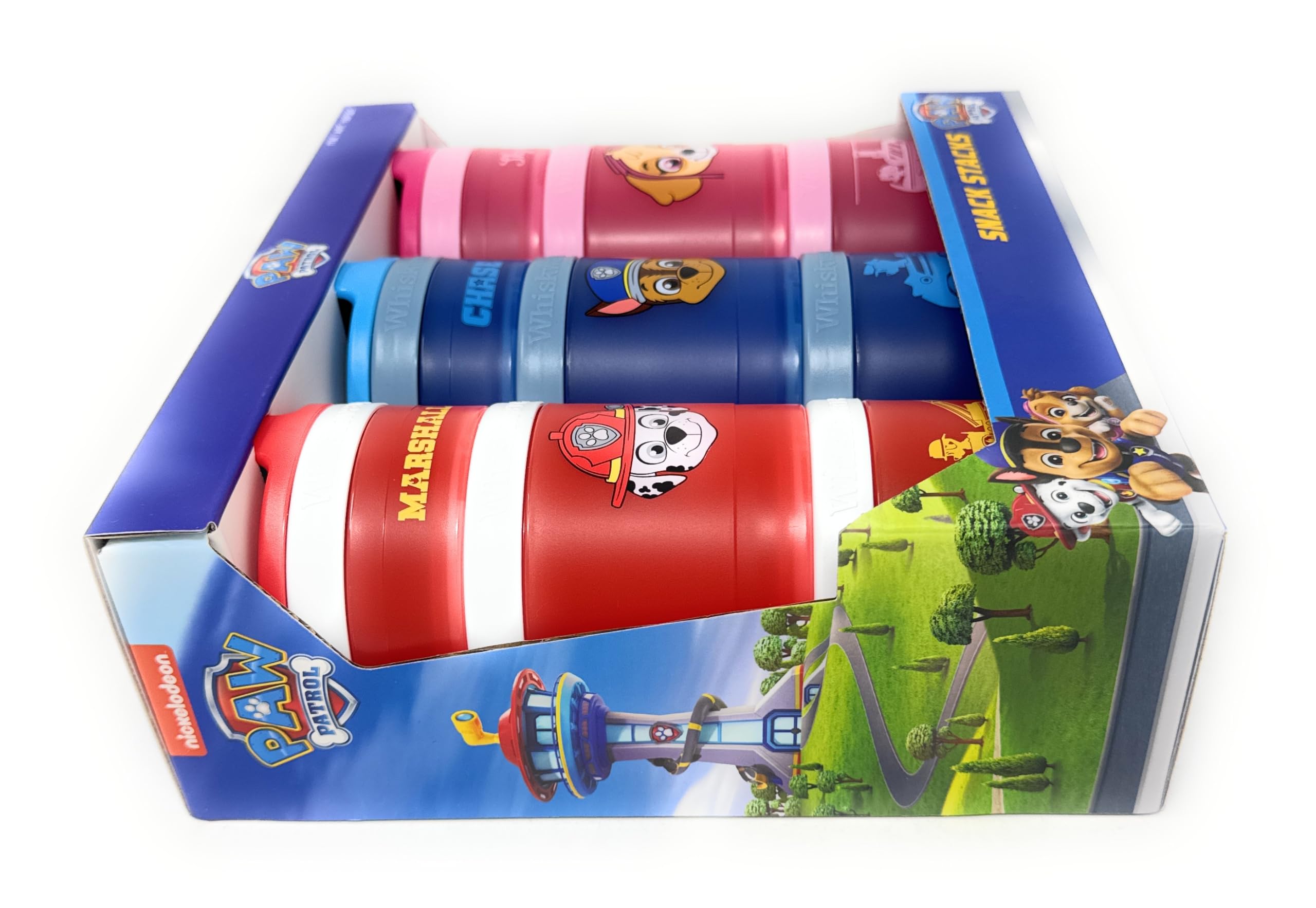 Whiskware Stackable Snack Containers for Kids and Toddlers, 3 partable snacking made easy for School and Travel, nickelodeon paw patrol