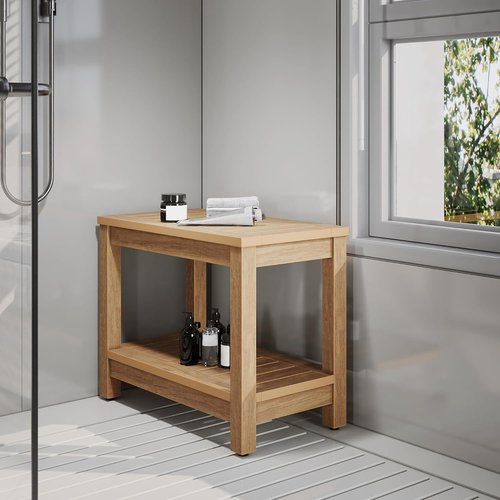 DWVO Shower Stool - 23.5in Water-Resistant Non-Slip Bench | Heavy-Duty HIPS Poly Lumber (Teak)