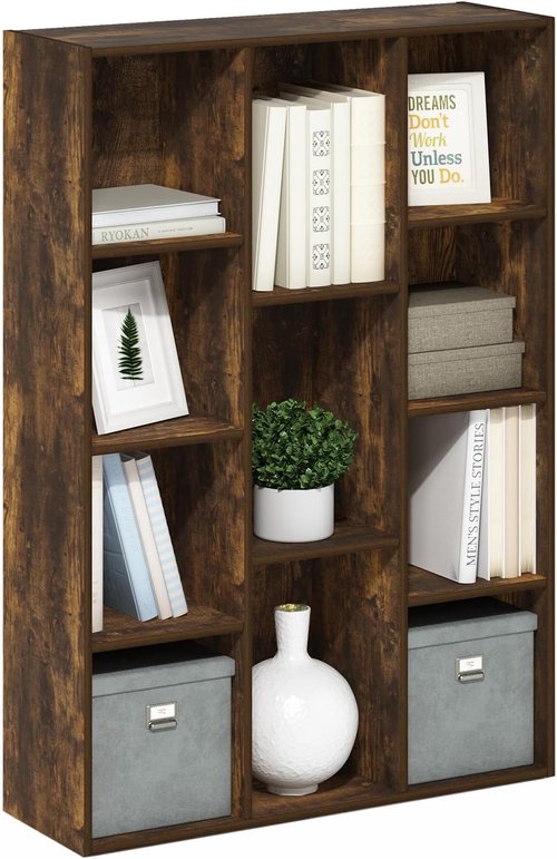 Furinno LUDER 11-Cube Bookshelf - Reversible Design, Easy Assembly | Amber Pine, 9.4 x 29.1 x 41.7 Inches