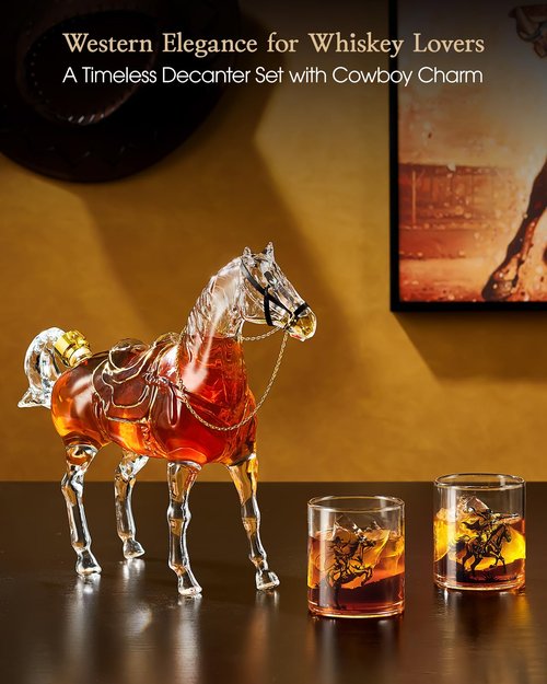 Kollea Birthday Gifts for Men Dad, Horse Whiskey Decanter Set with 2 Cowboy Glasses, Liquor Dispenser for Home Bar, Alcohol Gift for Boyfriend, Husband, Brother, Bourbon Vodka, Anniversary, Christmas