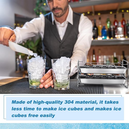 4 Pack Stainless Steel Ice Cube Tray Easy Release Handle Stand Durable Metal Ice Cube Trays for Bars Kitchens Dishwasher Whiskey 72 Large Slots for Easy Removal and Cleaning