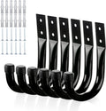 KURUI Heavy Duty Metal Wall Hooks - 6-Pack Garage Storage & Organization Hooks | Black J Hooks for Tools & Bags
