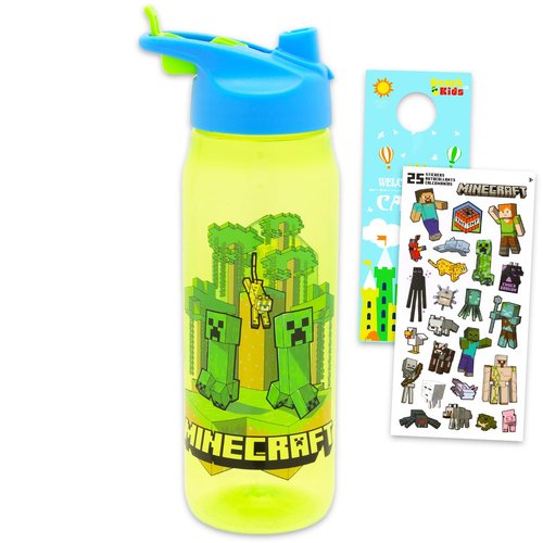 Minecraft Water Bottle Set for Boys - Bundle with a Refillable 20oz Container, Stickers, and More Sports Bottle for Kids, Girls