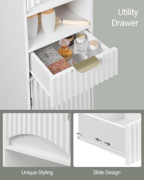 Hzuaneri Tall Bathroom Cabinet, Tall Storage Cabinet with 2 Doors & 1 Drawer, Cabinets with Adjustable Shelves & Wave Doors, Silm Bathroom Cabinets for Living Room, Entryway, Kitchen, White SC33703X