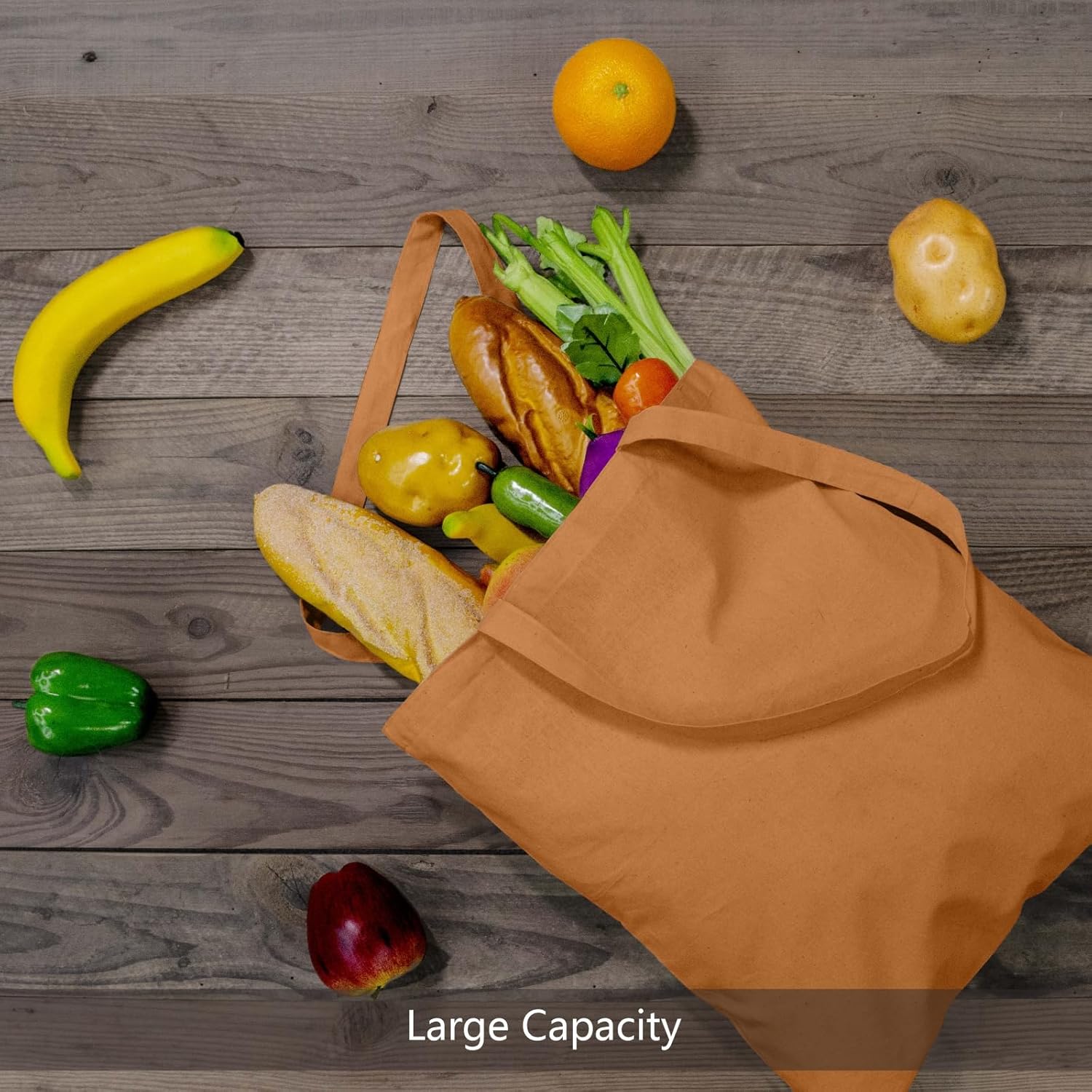 TOPDesign 12-Pack Khaki Cotton Tote Bags - Lightweight Reusable Grocery Bags for DIY & Promotions
