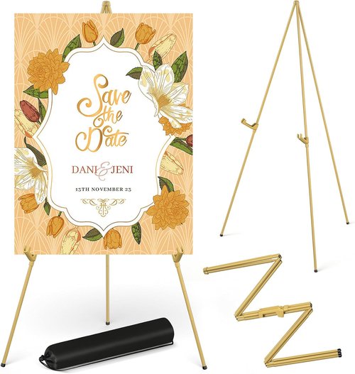 Display Artist Easel Stand - 63" Collapsible Tripod for Easy Folding & Adjustable Art Display - Gold