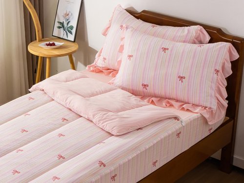 Aimuan Bow Comforter Set Zipper Bedding Set for Girls, Twin Kids Bedding Set Bowknot Comforter Set, All in one Zipper Bedding (Pink-Colorful, Twin)