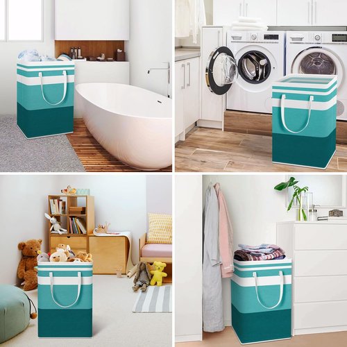 HomeHacks Large Waterproof Laundry Basket - Collapsible Freestanding Hamper with Extended Handles | 75L Green