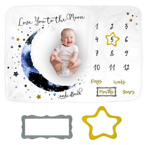 Baby Milestone Blanket, Monthly Baby Blanket for Boys and Girls, Soft Fleece Newborn Photography Prop for First 12 Months, Infant Photo Blanket, Machine Washable, 39 x 47 Inch
