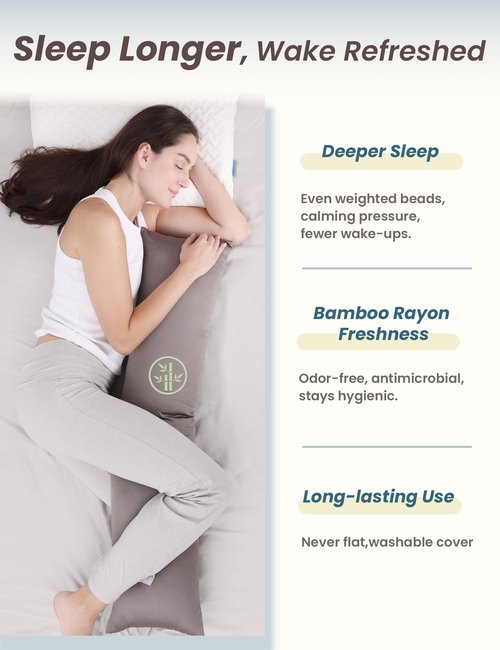 ZonLi Cooling Weighted Body Pillow with Bamboo Cover(41" x 10") 6.5lbs, Quilted Glass Beads Body Pillows for Adults Weighted Pillow for Deep Sleepers, Full Body Pillow for Side Sleepers