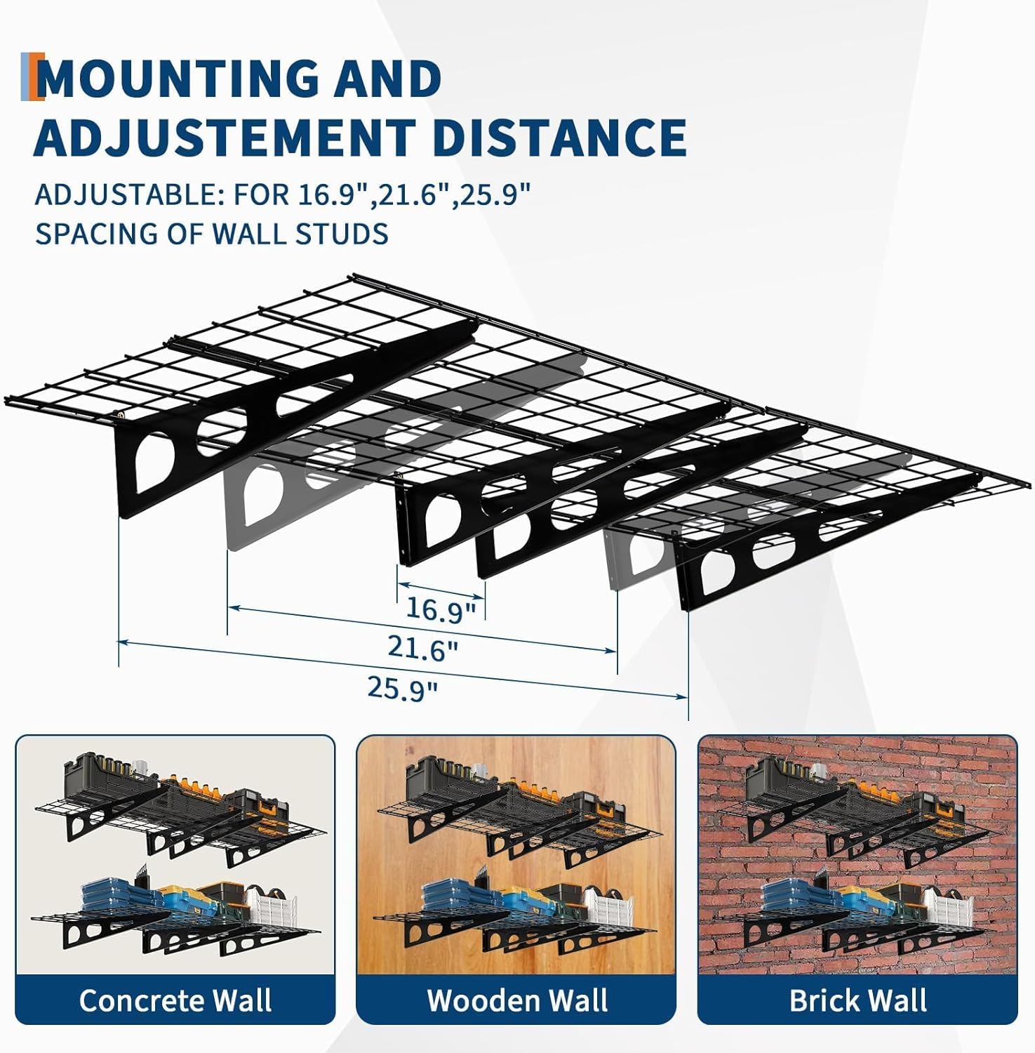 Skiennix Heavy Duty Wall Shelves - 2 Pack 2x6 FT Adjustable Garage Storage | 1600 LBS Capacity, Black