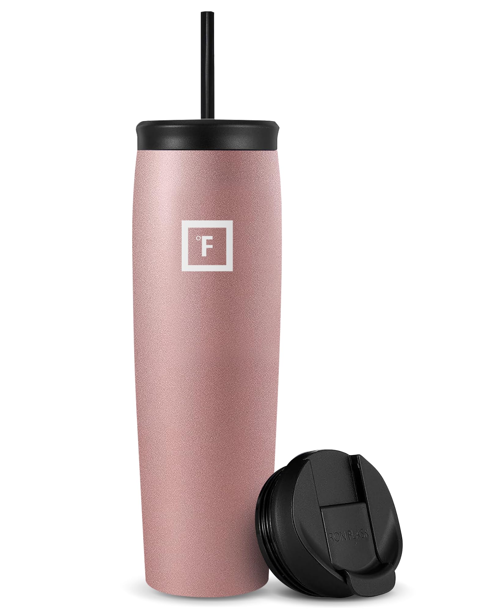 IRON °FLASK Nomad Tumbler - 2 Lids (Straw/Flip), Vacuum Insulated Stainless Steel Bottle, Double Walled, Drinking Cup, Coffee Travel Mug, Water - Rose Gold, 28 Oz