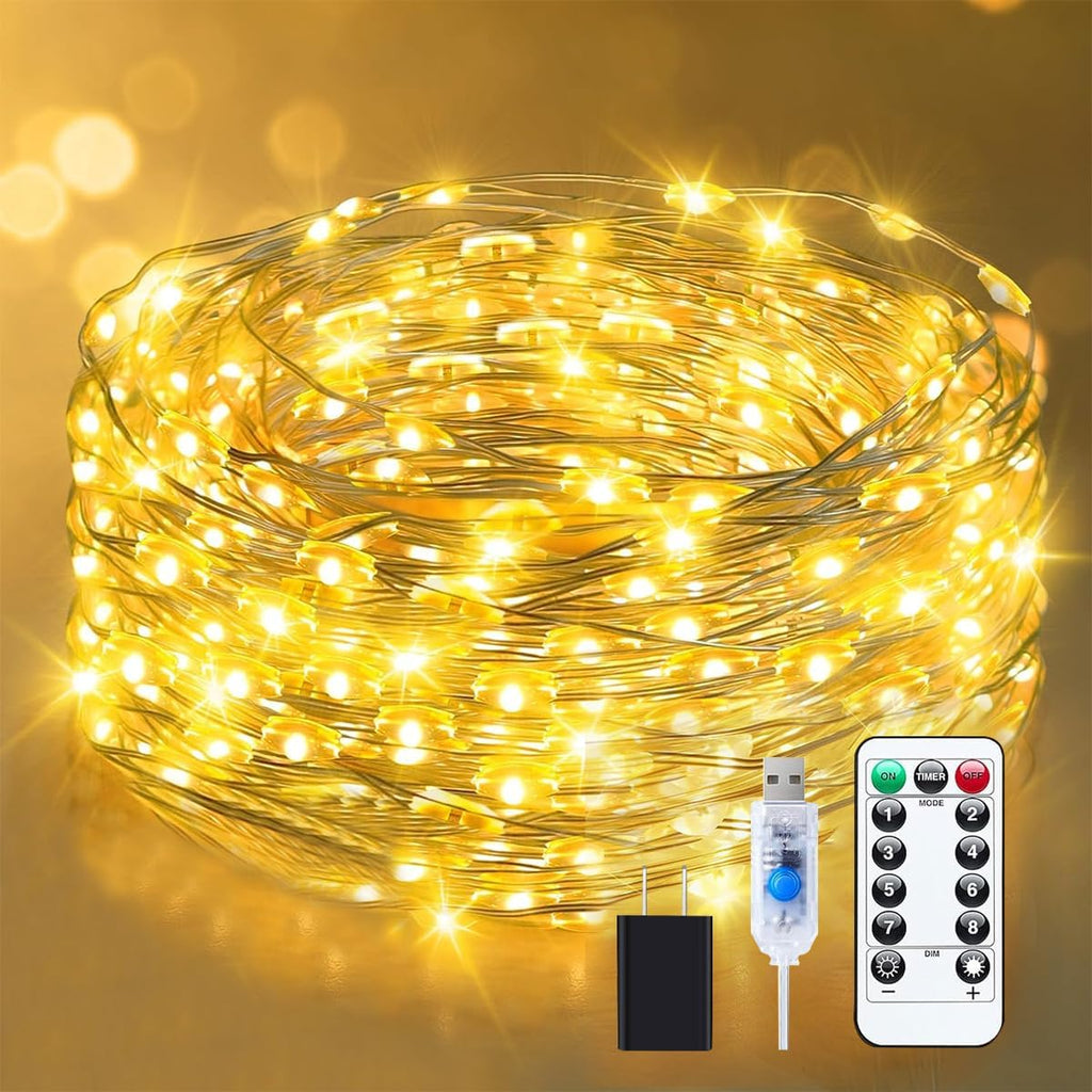 Skiennix Fairy Lights - 40ft 100 LED Indoor Outdoor String Lights with Remote & Timer | Warm White
