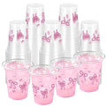 ZCPTZ 100 Pcs Pink Bow Plastic Cups, 12 oz Cute Bow Drinking Cups Pink Bow Clear Disposable Plastic Cups for Bridal Shower Wedding Birthday Party Supplies