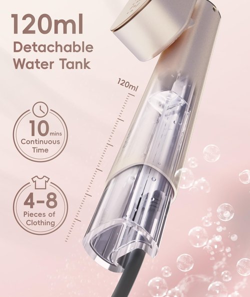 iLAKE Steamer for Clothes, 1000W Portable Garment Steamer Travel Size, 100-240V Dual Voltage, 120ml Tank Handheld Steam & Iron 2 in 1, for Home, Business, Global & Europe Traveling, Rose Gold