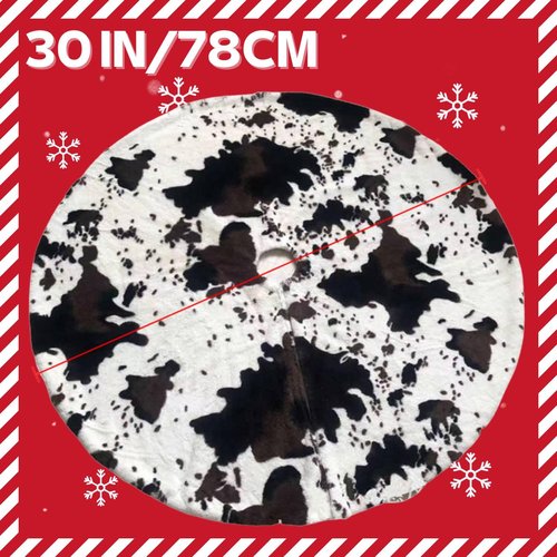 MandyQ Christmas Tree Skirt,30 Inches Cow Print Luxury Faux Fur Xmas Tree Mat for Christmas Holiday Decorations White and Black Cow/78