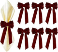 Meseey Bow Napkin Rings - Set of 6 Luxury Burgundy Velvet Holders for Elegant Holiday Table Decor