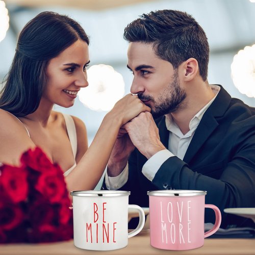 Mumufy 9 Pcs Valentine's Day Coffee Mugs 12 oz Valentine's Day Enamel Mug Romantic Coffee Mug Outdoor Camper Mug Kiss Love Sign Camping Tea Cup for Valentine's Day Party Campfire