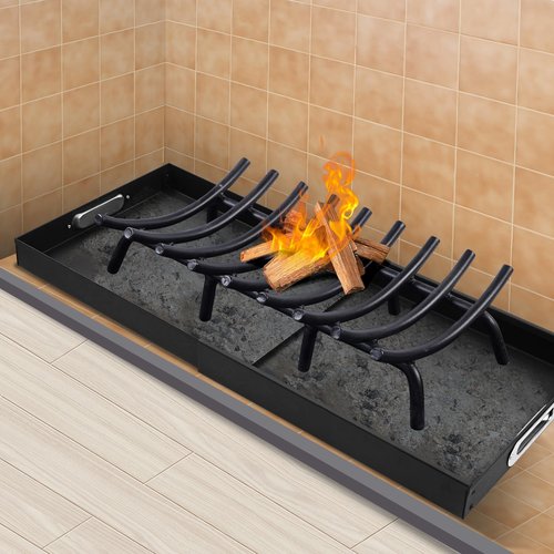 MYFIREPLACEDIRECT 2 Piece Adjustable Ash Tray Pan | Expandable Fireplace Pan With Handles for Up to 31" Grate, Rectangle Galvanized Steel Sturdy Tray, Black