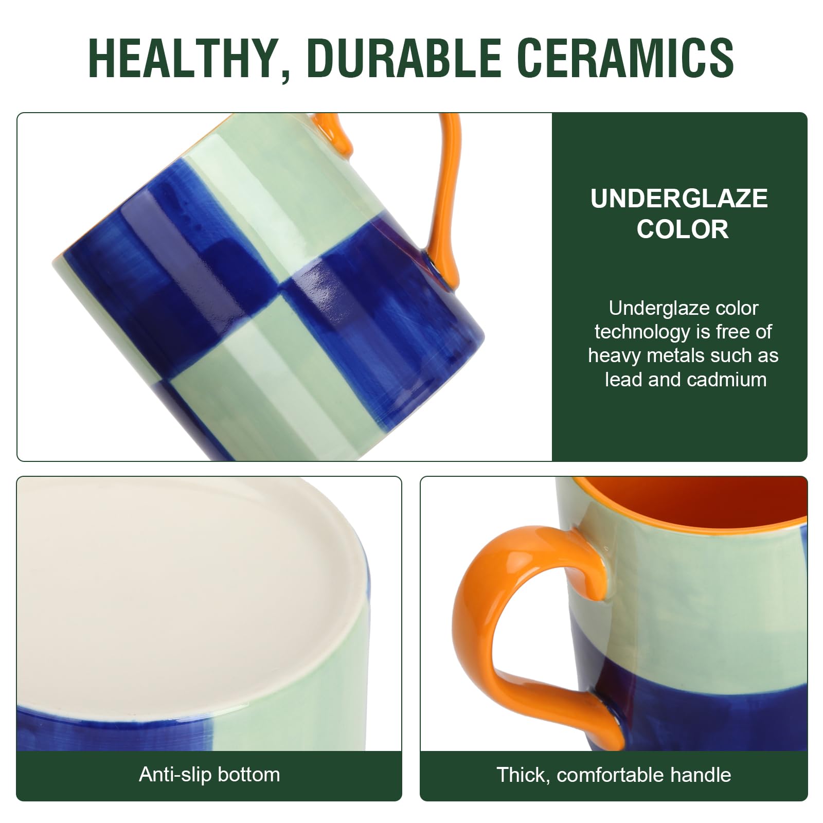 Koja 16 oz Premium Hand Painted Porcelain Ceramic Mug Set, Large Coffee & Tea Mugs, Elegant Decorative Durable Stoneware Microwave Safe Drinkware for Home Kitchen, Great Coffee Lovers Gift, 4-Pack