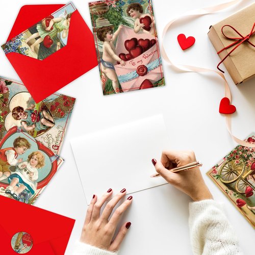 24 Pcs Vintage Valentine's Cards Victorian Galentine Assorted Retro Kids Red Postcards Blank Greeting Notes Cards with Envelopes for Classroom Exchange Valentine's Day Wedding Anniversary, 6 x 4 Inches, 12 Styles