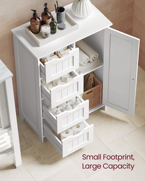 VASAGLE Storage Cabinet with Drawers, Freestanding Floor Cabinet with Door, 13.8 x 25.6 x 35.4 Inches, Adjustable Shelf, for Bathroom, Living Room, Kitchen, Cloud White ULHC042WH01S