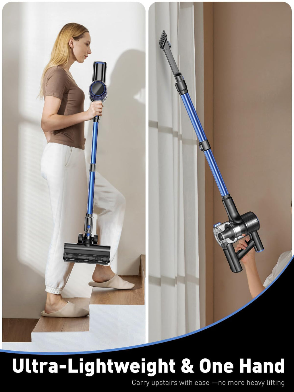 OUYFHK Cordless Vacuum Cleaner, 45000Pa/450W/50Mins Vacuum Cleaners for Home, 8-in-1 Stick Vacuum with LED Screen, Anti-Tangle, Lightweight Rechargeable Vacuum for Carpet Pet Hair Hardwood Floor Blue