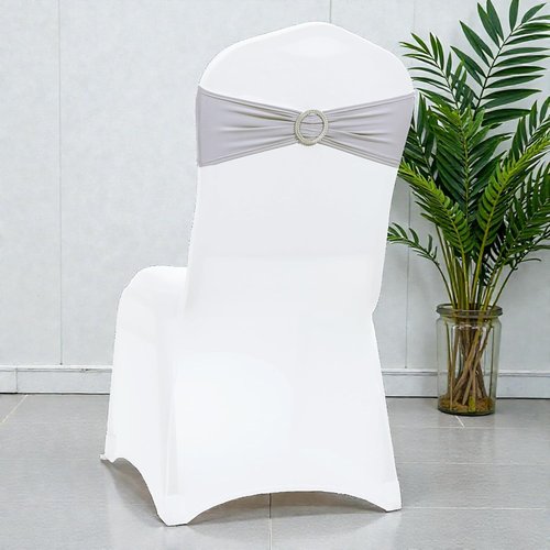 MDS Spandex Chair Sashes - Premium Stretch Covers with Buckle Slider for Weddings & Events | Light Silver, Pack of 25