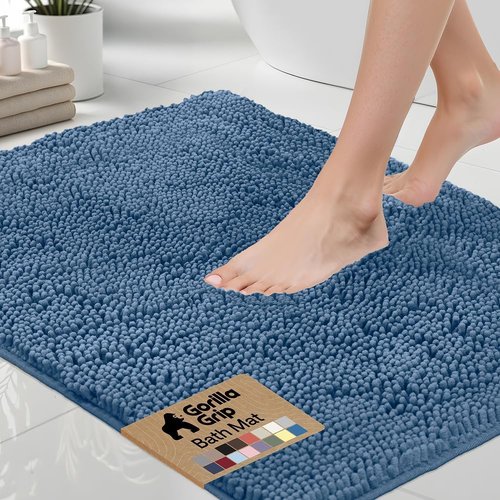 GORILLA GRIP Bath Rug Mat - Thick Soft Absorbent Chenille | Quick Dry Microfiber, 44x26, Blue