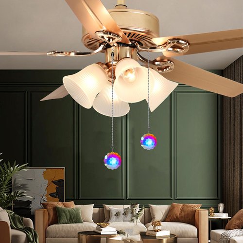 LONGSHENG - SINCE 2001 - 4 Pack Silver Ceiling Fan Pull Chains, Crystal Prisms Ornaments Pull Chains for Ceiling Fans and Lights, Decorative Fan Pulls Extenders with Connector