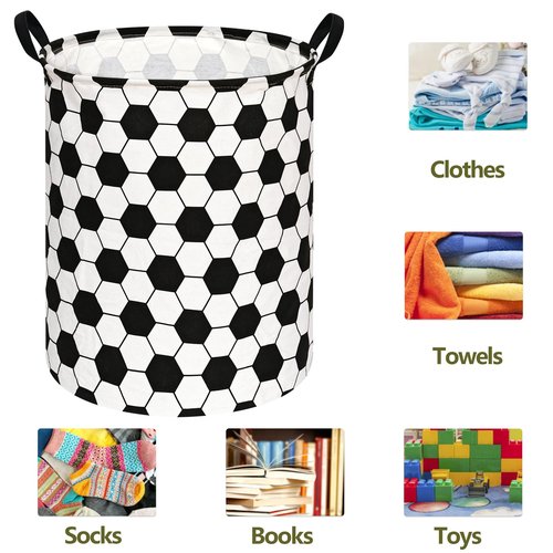 ACMUUNI 19.7 Inch Round Football Laundry Clothes Hamper Laundry Basket with Handles,Storage Organizer Bins Laundry Gift Basket for Room, Bedroom Decor (Football)