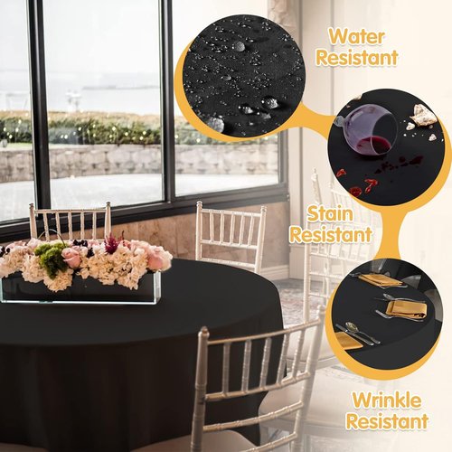 BRILLMAX 90-Inch Black Round Tablecloths - 10 Pack, Water & Stain Resistant 150 GSM Polyester for Weddings & Events