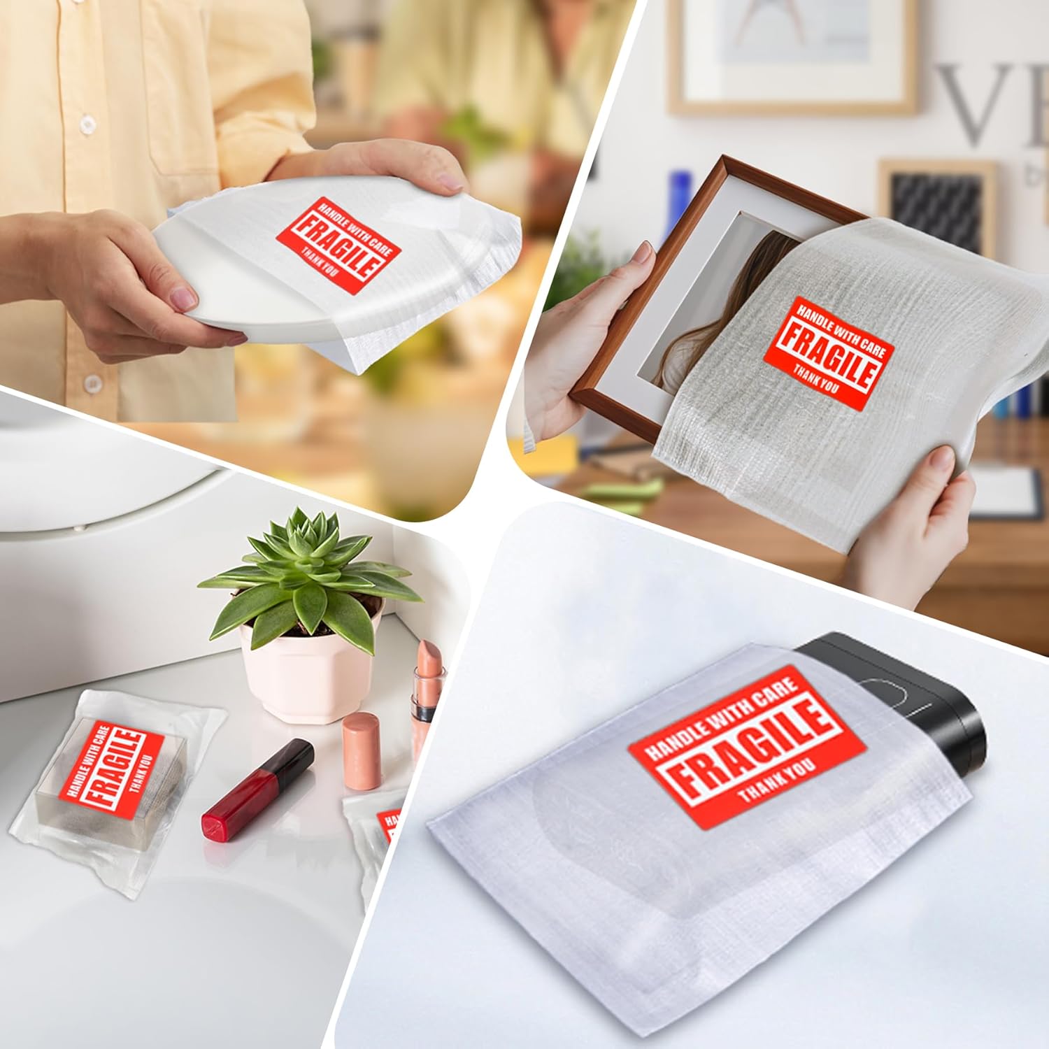 Regine Switzerland Dish Packing Supplies - 540 Pcs Foam Wrap & Fragile Stickers | 4 Sizes Included