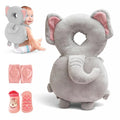 HippoBaby Baby Head Protector Backpack – Toddler Safety Cushion for Crawling & Walking – Infant Fall Protection Pillow with Adjustable Straps – Comes with Knee Pads & Non-Slip Baby Socks (Elephant)