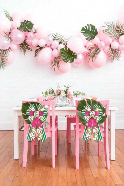 Hying Large Summer Wreath Bows - Green Stripes & Pink Burlap Flamingo Design for Door Decor